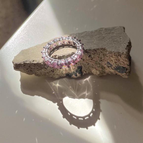 Waterproof Pink Diamond Ring With Silver Band - Picture 4 of 4